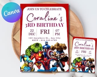 Editable Superheroes Birthday Invitation, Superhero Birthday Invite, Printable Avengers Superhero Invitation Card, Avengers Birthday Party