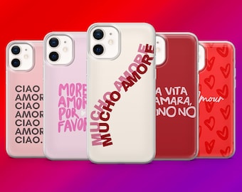 Italian Quotes Phone Case Amore Ciao Italy Cover for iPhone 17Pro,16,15,14,13,12,Samsung S25,S24,S23Fe,S22,A15,A16,A26,A56 Pixel10,9Pro,8.