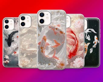 Koi Fish Carp Phone Case Simple Asian Art Cover for iPhone 17Pro,16,15,14,13,12,Samsung S25,S24,S23Fe,S22,A15,A16,A26,A56 Pixel10,9Pro,8.