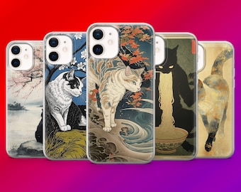 Asiatische Katze Handyhülle Japanische Tierhülle für iPhone 17Pro,16,15,14,13,12,Samsung S25,S24,S23Fe,S22,A15,A16,A26,A56 Pixel10,9Pro,8.