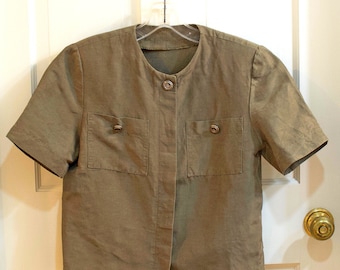 Khaki Short Sleeved Linen Blouse Size Small