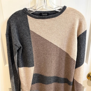 Vintage Forte  Gray, Beige and Brown Cashmere Mockneck Sweater - Made in China