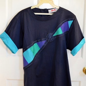 Vintage 1980s Yarell Cotton Navy Shirt With Aqua Blue and Greentrim ...
