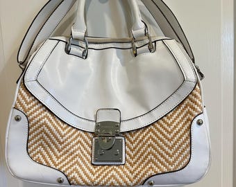 London Fog Satchel Summer Bag with Straw and Faux Leather