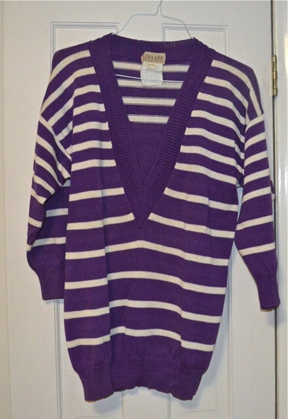 Vintage 1980s Lina Lee Purple and White Striped W… - image 1