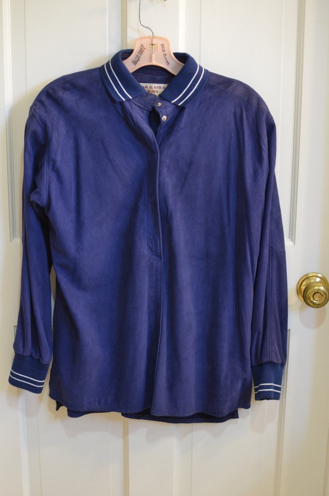 Vintage 1980s Char and Sher Designs Blue Suede Shirt Womens Size Small ...