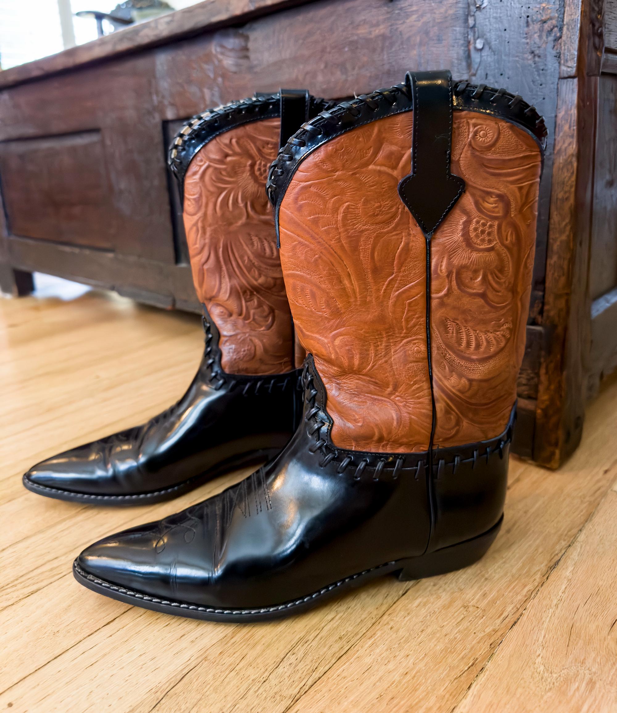 Donald J Pliner Santos Black & Camel Western Boots Womens  display picture 1