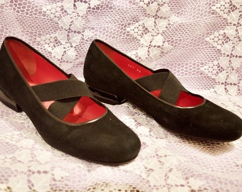 Pas De Rouge Black Suede Shoes Size 38 Made in Italy