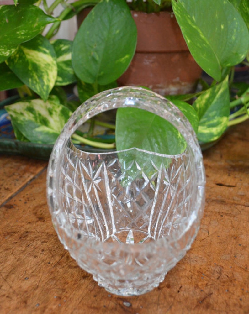 Crystal Diamond Cross Hatch Cut Glass Basket Etsy