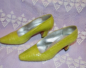 Vintage Philippe Model Paris Green Retile Skin Designer Shoes Size 7