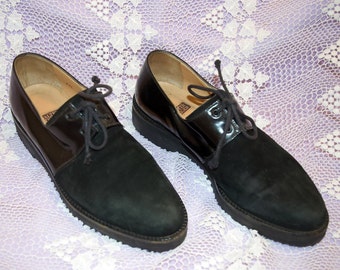 Mocasines de charol y ante negro con cordones Walter Steiger Zapatos de mujer Talla 7B Sin usar