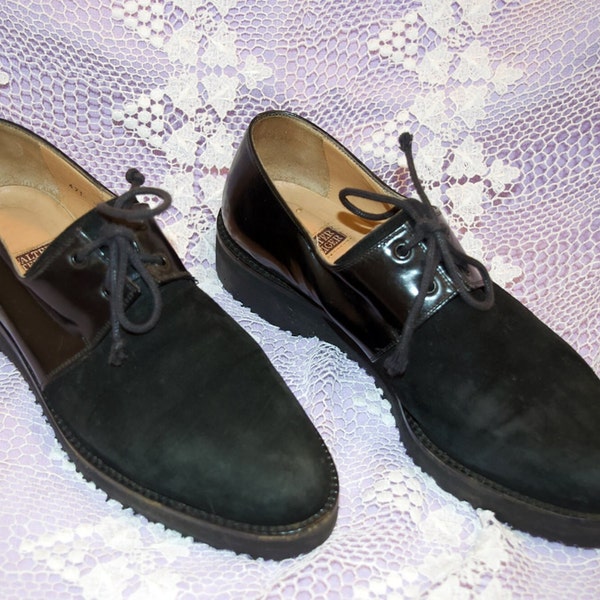 Walter Steiger Lace-up Black Suede and Patent Leather Loafers Women's Shoes Size 7B Never Worn