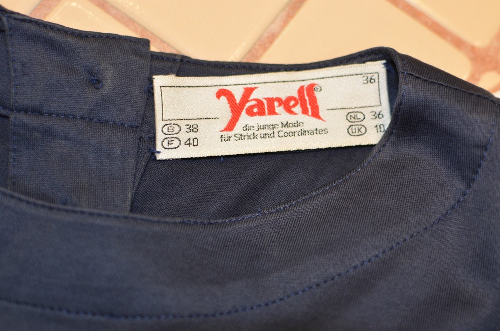 Vintage 1980s Yarell Cotton Navy Shirt With Aqua Blue and - Etsy