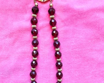 Deep Red Beads and Gold-Toned Spacers Choker Necklace