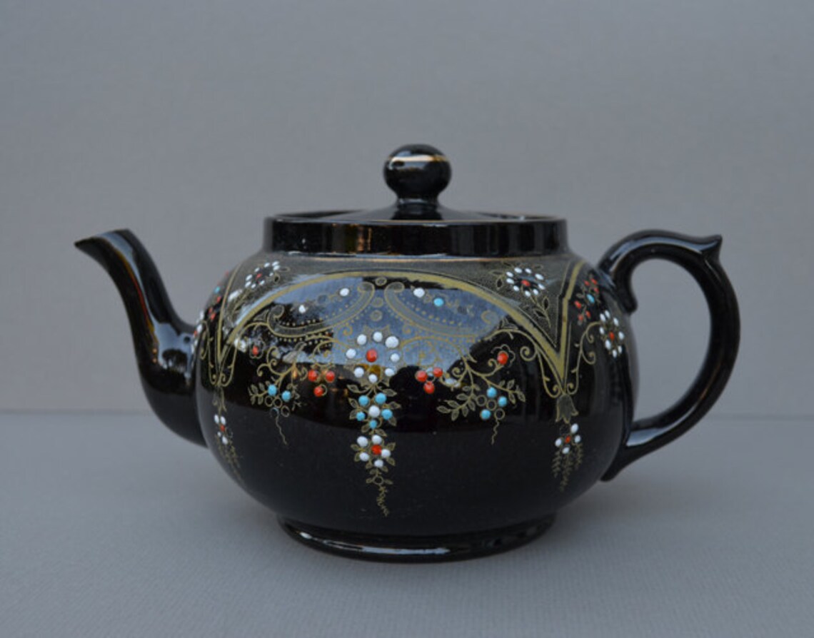 Vintage Clifton England Redware Teapot with Gold Overlay Etsy