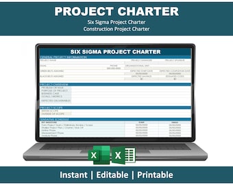 Plantilla de Carta del Proyecto en Excel / Carta del Proyecto de Construcción / Gestión de Proyectos / Herramienta DMAIC Lean Six Sigma