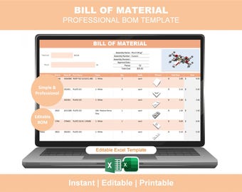 Bill of Material Template Excel | Professional BOM Spreadsheet | Editable Manufacturing BOM | Inventory Costing Sheet