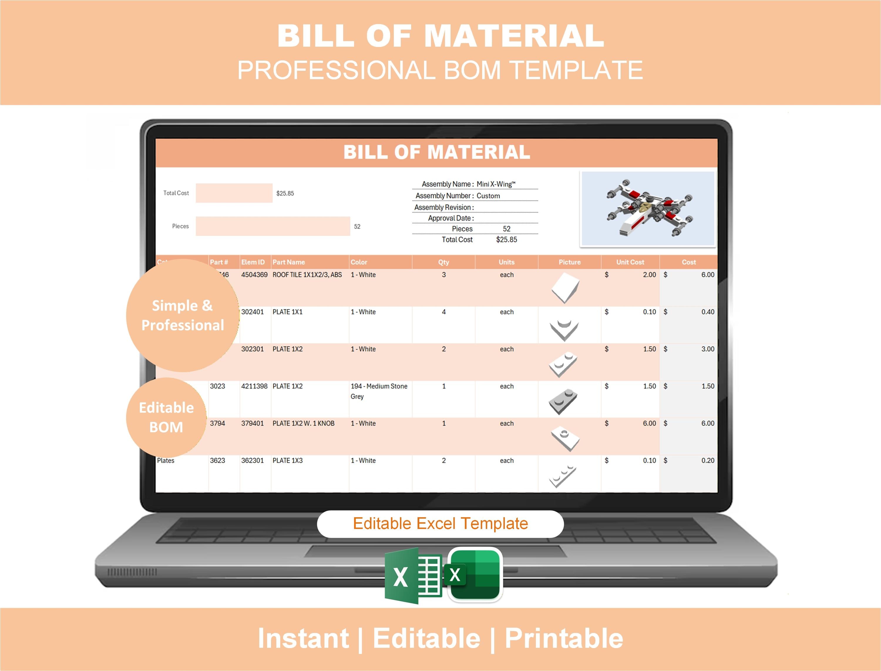 Bill of Material Template Excel | Professional BOM Spreadsheet ...