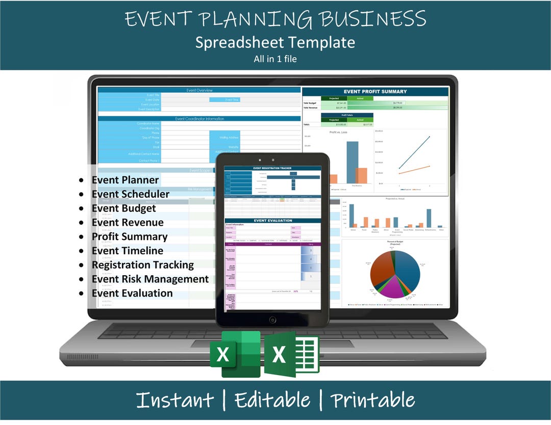 Event Planning Spreadsheet Template | Event Planner Budget Tracker ...