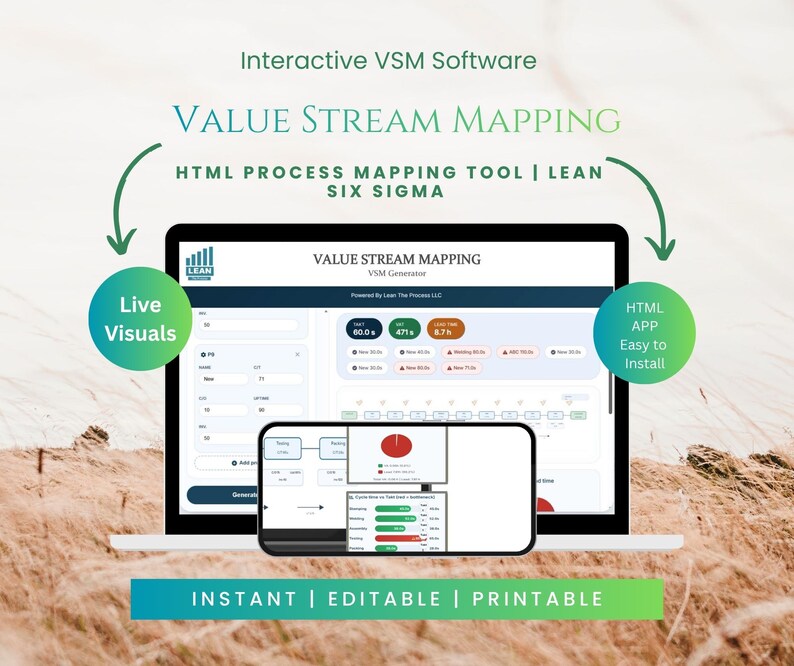 Generator för värdeflödeskartläggning | Interaktiv VSM-programvara | HTML-processkartläggningsverktyg | Lean Six Sigma bild 1