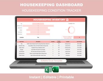 Housekeeping Dashboard Excel Template | Cleaning Inventory Tracker Spreadsheet | Home and Workplace Management Planner