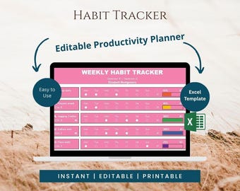 Plantilla de Excel para el seguimiento de hábitos / Planificador de productividad editable (descarga digital)