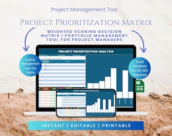 Plantilla de Excel para matriz de priorización de proyectos / Herramienta de cartera con puntuación ponderada (descarga digital)