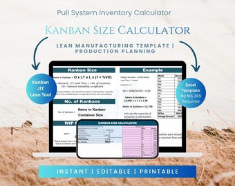 Calculadora de tamaño Kanban en Excel / Calculadora de inventario para sistemas pull / Plantilla de manufactura esbelta / Planificación de la producción