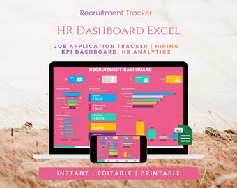 Plantilla de Excel para panel de control de RRHH / Seguimiento de reclutamiento / Seguimiento de solicitudes de empleo / Panel de control de KPI de contratación, análisis de RRHH