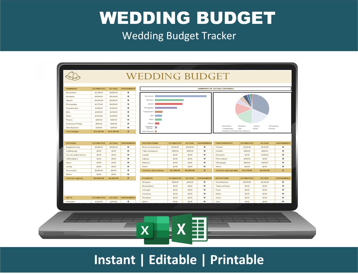 Wedding Budget Planner Excel | Bridal Expense Tracker & Planning ...
