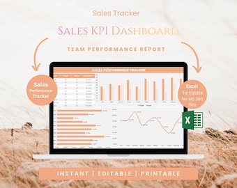 Plantilla de Excel para panel de control de KPI de ventas / Seguimiento de ventas / Informe de rendimiento del equipo / Descarga instantánea