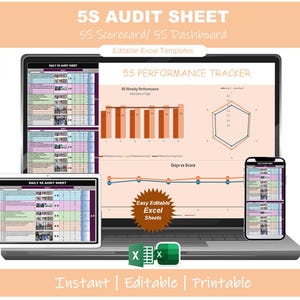 Excel-sjabloon 5S-scorecard | Controlelijst lean management-audit | Nalevingstool op de werkplek