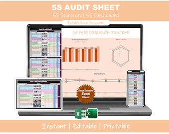 Hoja de auditoría 5S/Plantilla de Excel de cuadro de mando 5S, lista de verificación de gestión Lean