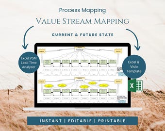 Mapeo de la cadena de valor en Excel / Mapeo de procesos del estado actual y futuro / Producción ajustada