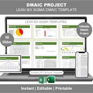 Modelo de Projeto DMAIC | Lean Six Sigma | Apresentação DMAIC Editável com 30 Slides | Kit de Ferramentas para Melhoria de Processos