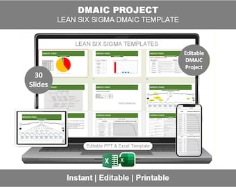 Plantilla de proyecto DMAIC / Lean Six Sigma / Presentación DMAIC editable de 30 diapositivas / Kit de herramientas para la mejora de procesos