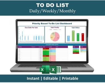 Panel de control para la planificación de tareas prioritarias / Lista de tareas diarias, semanales y mensuales (versión digital imprimible)