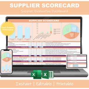 Cuadro de mando para la evaluación de proveedores / Evaluación del rendimiento de proveedores en Excel / Calificación ISO 9001 / Herramienta de gestión de KPI de compras