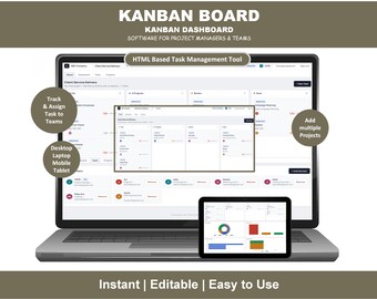 Digital nedladdning av Kanban-tavla | Projektledningsverktyg för team | HTML-uppgiftsspårare | Direkt nedladdning
