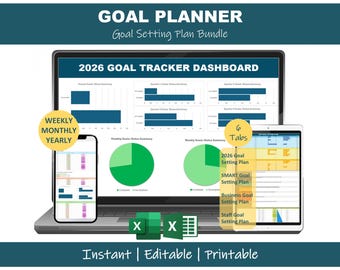 Goals Planner Dashboard | SMART Goal Setting Excel Template | Business and Personal Planner