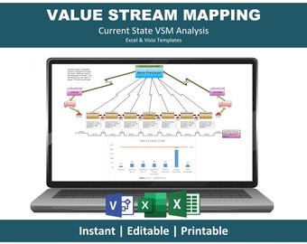 Value Stream Mapping Template | Current State VSM Excel Visio Files (Digital Download)