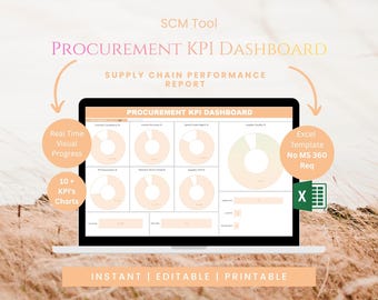 Plantilla de Excel para panel de control de KPI de compras / Rastreador automatizado de proveedores / Informe de rendimiento de la cadena de suministro / Descarga instantánea