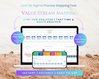 Value Stream Mapping Tool | HTML VSM Analyzer | Lean Six Sigma Process Mapping Dashboard | Takt Time & Waste Analysis