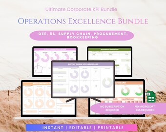 Operations Excellence Bundle | OEE, 5S, Supply Chain, Procurement, Bookkeeping KPI Dashboard | Lean Six Sigma