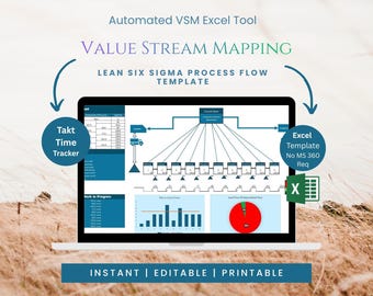 Herramienta automatizada de Excel para mapeo de flujo de valor (VSM) / Plantilla de flujo de procesos Lean Six Sigma