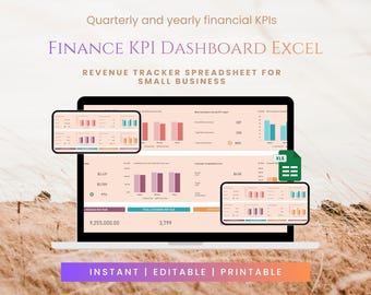 Plantilla de Excel para panel de control de KPI financieros / Hoja de cálculo de seguimiento de ingresos para pequeñas empresas / Seguimiento del crecimiento de clientes