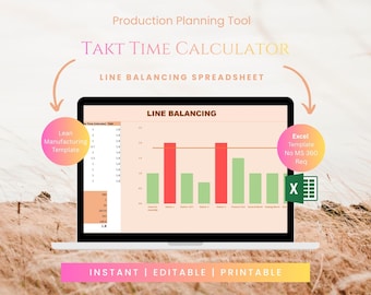Calculadora de tiempo de ciclo en Excel / Plantilla de manufactura esbelta / Herramienta de planificación de la producción / Hoja de cálculo para el balanceo de líneas