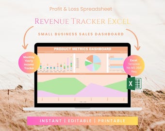 Seguimiento de ingresos en Excel / Panel de ventas para pequeñas empresas / Seguimiento de ingresos mensuales y anuales / Hoja de cálculo de pérdidas y ganancias