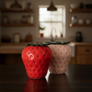 Ceramic Strawberry Jar with Leaf Lid – Novelty Kitchen Canister for Tea Coffee Storage