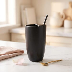 Matte Black Ceramic Tumbler Cup with Straw, 280ml Portable Iced Coffee Mug with Flip Lid, Modern Drinkware Gift